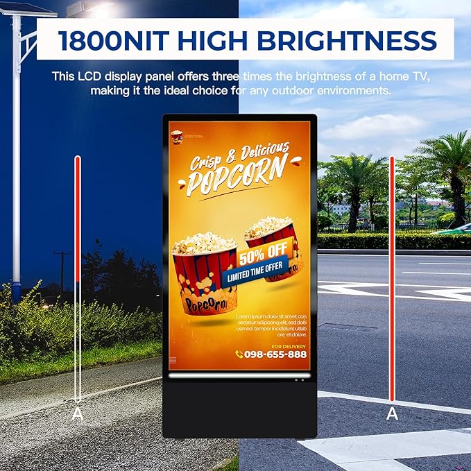 MWE 43 Inch Outdoor Digital Signage Display, Portable Battery Powered High Brightness Screen Advertising Display Kiosk, Movable Waterproof Standing Poster, Android OS