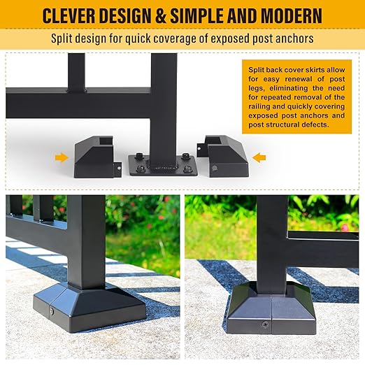 1.5"x1.5"（Actual: 1.5"x1.5"） Deck Post Base Cover Decorative Post Base Trim Skirt Black Aluminum 8Pack