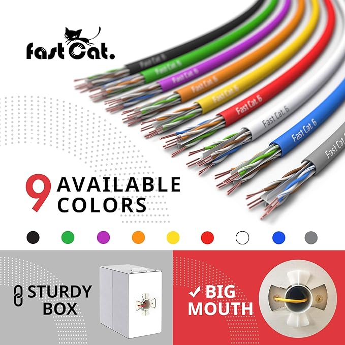 fast Cat. Cat6 Ethernet Cable 1000ft - 23 AWG, CMR, Insulated Solid Bare Copper Wire Internet Cable with Noise Reducing Cross Separator - 550MHZ / 10 Gigabit Speed UTP LAN Cable 1000 ft - CMR (Yellow)