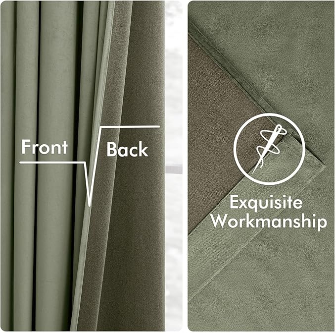 MIULEE Sage Green Velvet Curtains 108 Inch Length 2 Panels Set for Bedroom, Pinch Pleat Back Tab Luxury Thermal Insulated Living Room Darkening Pleated Blackout Extra Long Window Curtain with Hooks