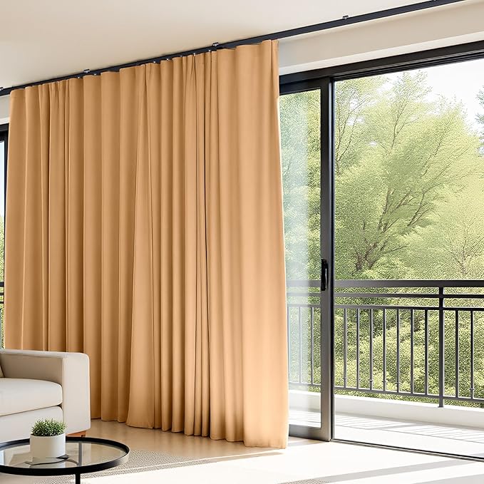 Room Divider Curtains Flexible Ceiling Tracks set Curtain track Ceiling Mount Blackout Curtain for Living Room Bedroom Ceiling Curtain Rod Privacy Dividers Panels W100 x H84 Khaki Drape & Black rail