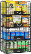JKsmart 4 Pack XXL Stackable Wire Baskets with Handles for Pantry Storage and Organization,Fruit and Vegetable Basket with Name Plates,Metal Storage Bins for Snack Can Fruit Veggies