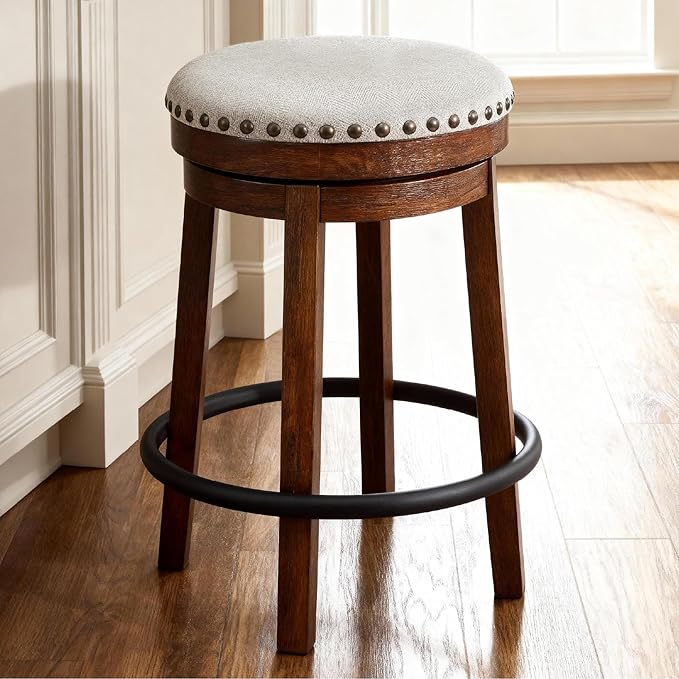 Signature Design by Ashley Valebeck Upholstered Swivel Stool, Cushioned Seat, Woven Fabric Upholstery, Wood, 24" H, Brown & Black