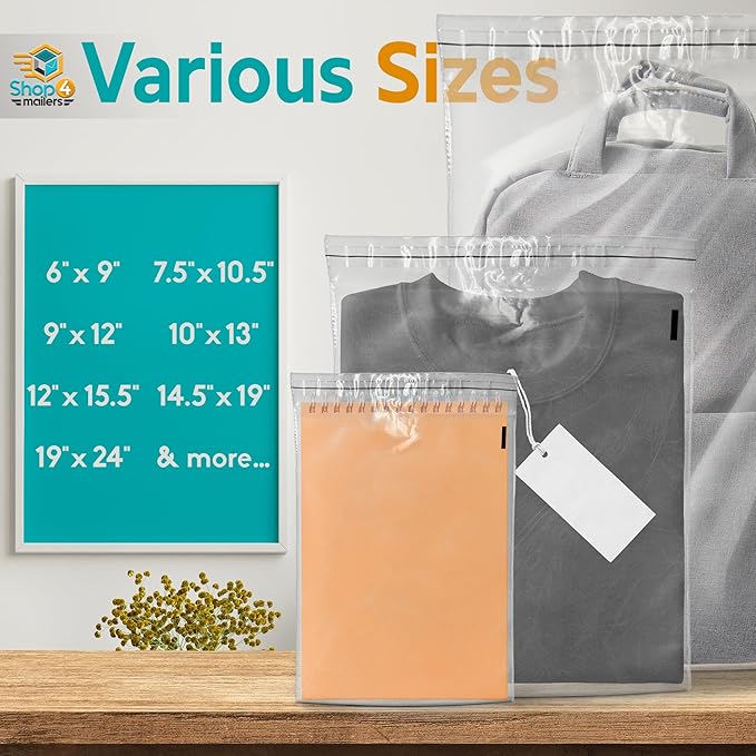 Shop4Mailers 14.5 x 19 Clear Plastic Poly Bags 1.5 Mil Self Seal Packaging for Apparel, Jewelry, Documents, Prints, Gifts, Storage – Resealable (500 Pack)