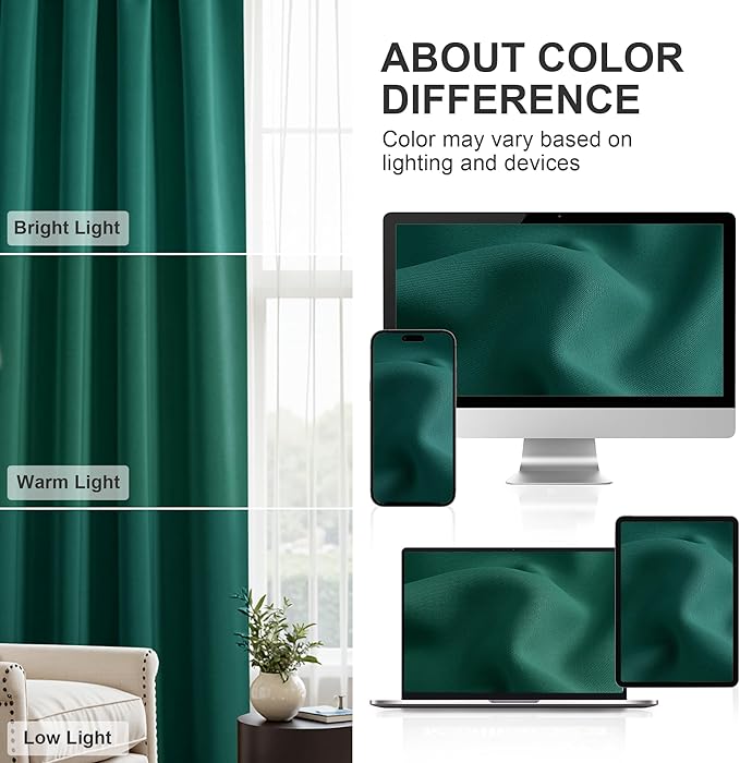 PONY DANCE Bedroom Curtains Short - Thermal Insulated Window Treatments Blackout Curtain Panels with Rod Pocket Light Block for Bathroom, W 42 by L 45 Inches, Hunter Green, 2 Pieces