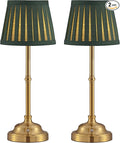KDG Cordless LED Table Lamp Set of 2, Portables Fabric Shade Desk Lamps, 4000mAh Rechargeable Battery Powered Lighting, Dimmable Light for Dining Room, Bedroom, Bedside, Night Light, Balcony (Green)