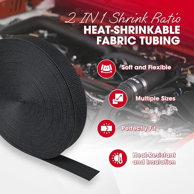 2 in 1 Heat Shrink Braided Sleeving Fabric Tubing-Ideal fit Irregular Shape Hose/Cable/Wire (3/4"(19mm), 45FT)