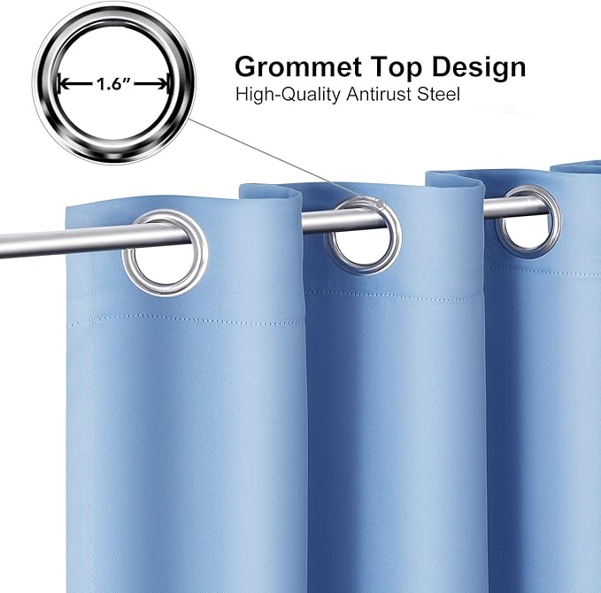 ChrisDowa Blackout Curtains 90 Inches Long for Living Room, Grommet Thermal Insulated Room Darkening Curtains for Bedroom (1 Panel Set, Sky Blue, 52W x 90L)