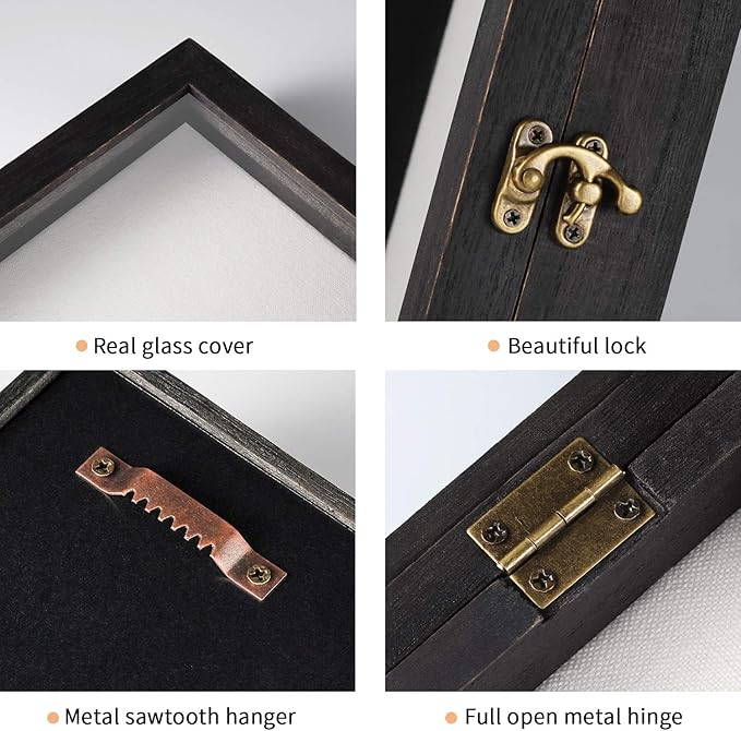 TJ.MOREE Shadow Box for Flowers 8 x 10 Shadowbox Display Case Picture Frame with Glass Window Door Wedding Bouquet Memorabilia Medals Military Photos Memory Box for Keepsakes - Rustic Black