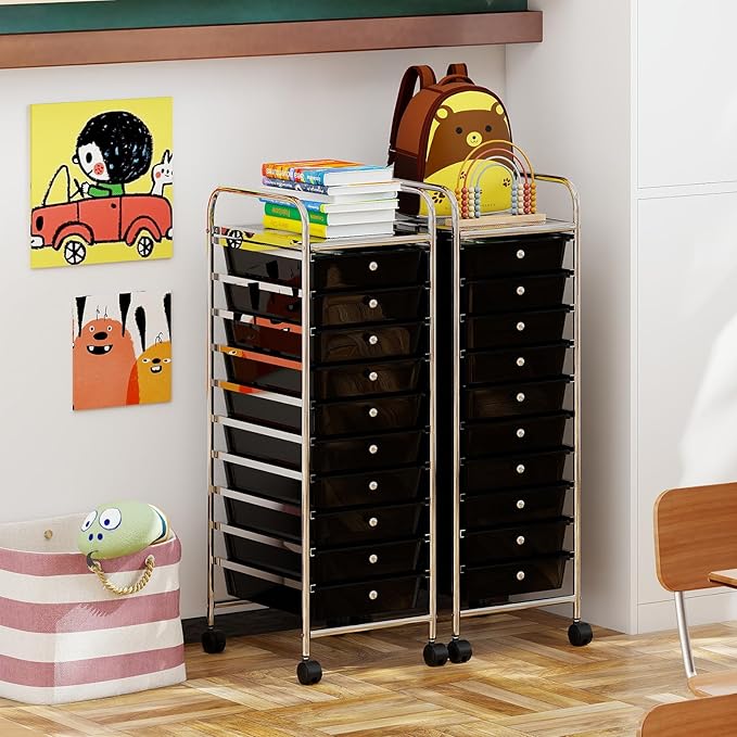Giantex Rolling Storage Cart with 10 Drawers, Utility Cart with Tabletop, Drawer Organizer with Wheels for Craft Art Paper Tool, Mobile Organization & Sorting for Office Home School School Supplies