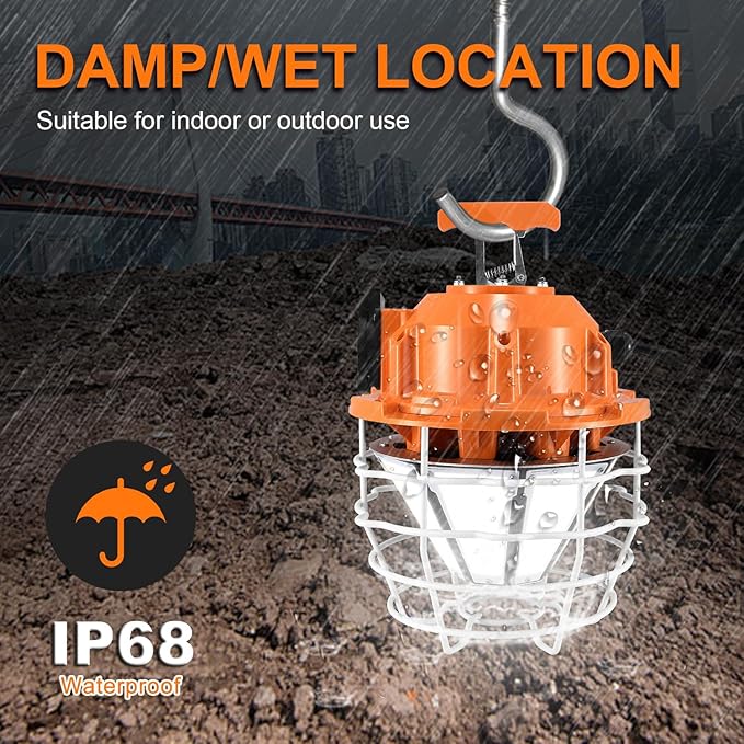 NS LED Temporary Work Light 250W Construction Lights 37500 Lumens, Linkable IP68 5000K Portable Hanging Jobsite Lighting with 16FT Cord for Indoor and Outdoor Area Lighting