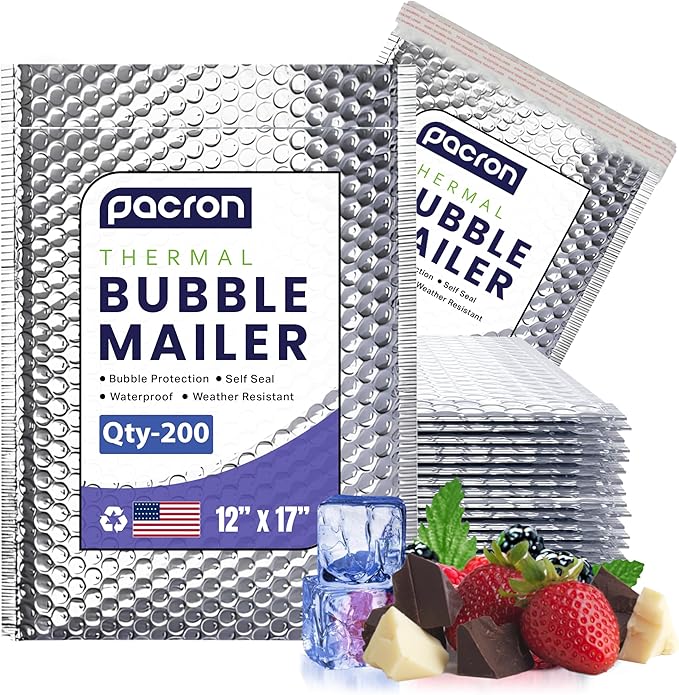 200-Pack Insulated Silver Thermal Bubble Mailers 12 x 17 - Waterproof Metallic Foil Self-Sealing Padded Envelopes for Cold Shipping, Perishables, Food, Cosmetics, Pharmaceuticals
