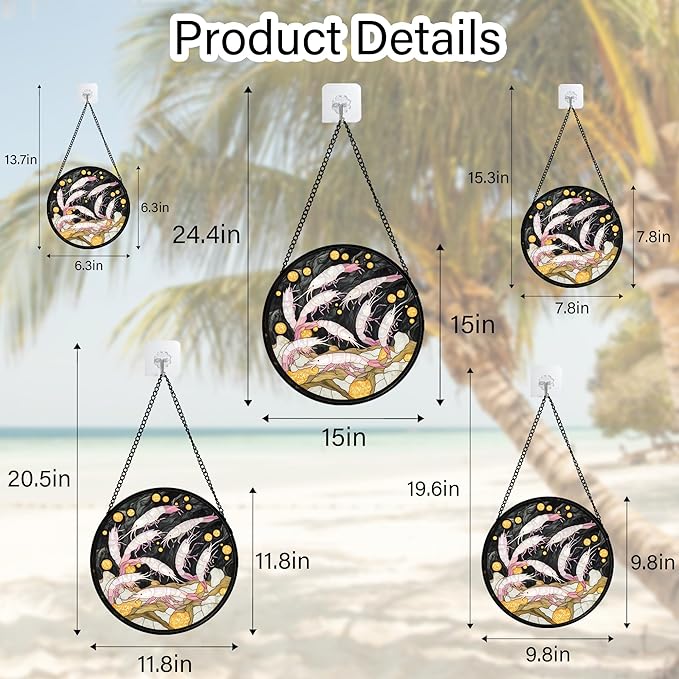 Stained Glass Window Hanging - Pink Shrimp Suncatcher for Doors Garden Marine Life Sun Catchers Decor Christmas Mother's Day Birthday Gifts for Women Men Mom Nana Friend Boys Girls 15 in