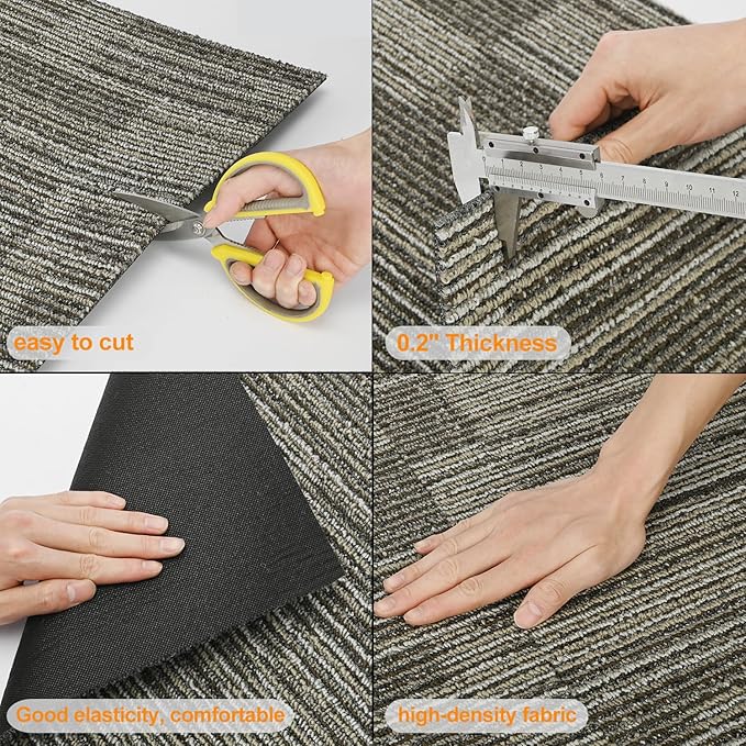 uyoyous 24 Pcs Commercial Carpet Tiles, 20'' x 20'' Twill Jacquard Carpet Squares with Non-Slip Backing, 64.58 Sq Ft Reusable Carpet Floor Tiles with Stickers for Home Office