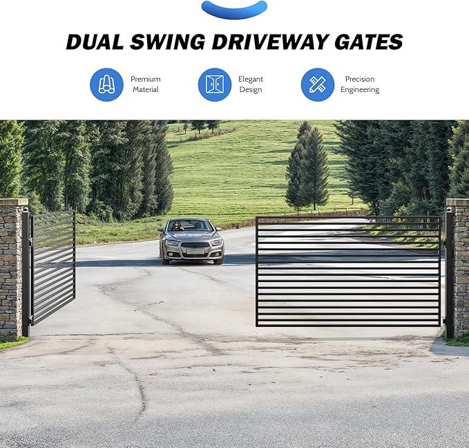 ZUMI Dual Swing Driveway Gate, 18x6 ft. Outdoor Steel Fence for Home Security, Heavy-Duty Weatherproof Iron Kit, Brooklyn Style