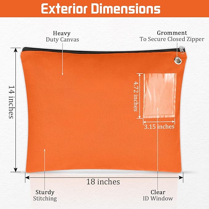 2 Pcs Interoffice Mailer Canvas Transit Sack Zipper Bag 18" x 14" Large Zipper Pouch with Grommet Interoffice Mail Bag (Orange)