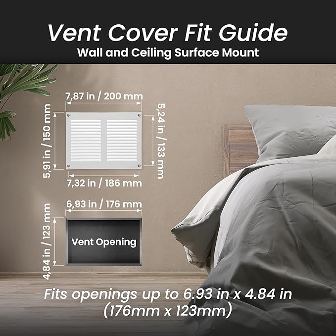 Repa Market 8x6 Inch Air Vent Cover/White Galvanized Steel Louvered Grill Cover with Mesh Screen/Wall or Ceiling Vent/Durable Flush Mount HVAC Register for Indoor and Outdoor Ventilation