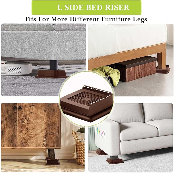 Bed Risers 1 inch, 2 inch, 3 inch, 4 inch, 6 inch, 8 inch Heavy Duty, Oversized Furniture Riser for Couch Sofa Table Chair Leg Frame Dorm, Support up to 6000 Lbs (Chocolat Brown 4 Pack, 1 inch)