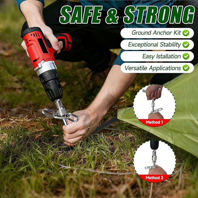 15 Pack Screw in Tent Stakes Heavy Duty,8 ’’ Ground Anchors Screw in,Metal Stakes with Hex Head Driver and Sturdy Storage Bag. (15)