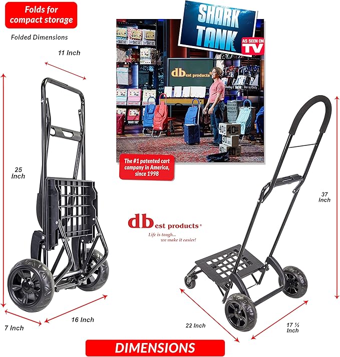 dbest Products Trolley Dolly Rover, 4 Wheeled Push Folding Utility Cart Hand Truck Platform Swivel Wheels Garden Lightweight Luggage Carretilla de Carga Plegable