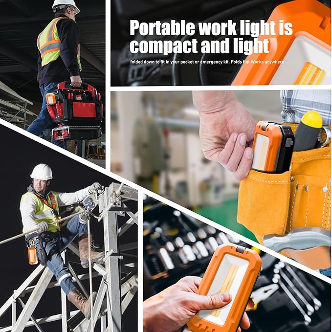 Rechargeable Work Light , 7000mAh LED Work Light with Magnetic Base & Hanging Hook, 1200 Lumens Magnetic Work Light IPX6 Waterproof for Job Site, Garage, Workshop, Emergency and Camping
