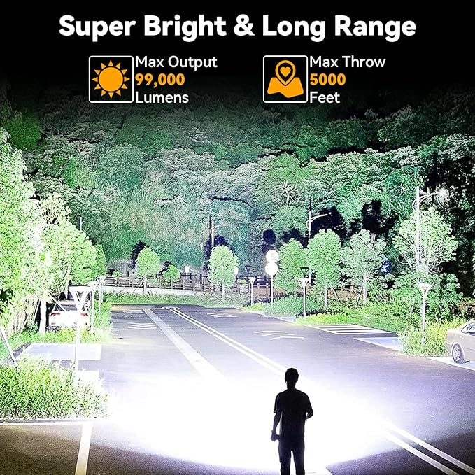 Rechargeable Spotlight Flashlight, 99,000 Lumens Super Bright LED Spotlight with COB Light & Foldable Tripod, 10000ɱAh 30H Long Lasting Large Handheld Spot Light for Huŋting Boating Camping