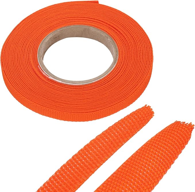 MECCANIXITY Braided Cable Sleeves Heat Shrinkable Fabric Sleeving, 1/4" 26ft Orange 2:1 Ratio Heat Shrinkable Cord Protector for Harness Cable, Network Cable Protection, Cable Management