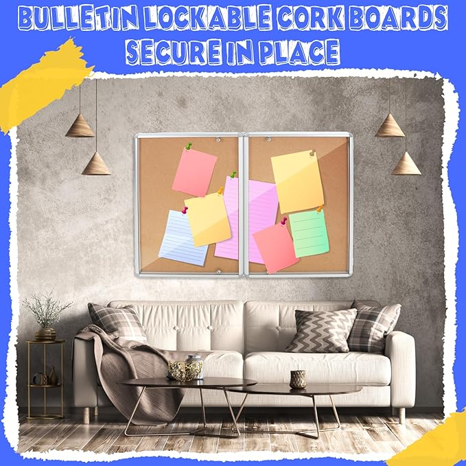 2 Pack Enclosed Bulletin Board 48"x36" Weather Resistant Lockable Enclosed Notice Cork Case Display Board Wall Mounted 2 Locking Door Aluminum Frame for Office School Commercial, 12xA4(Brown)