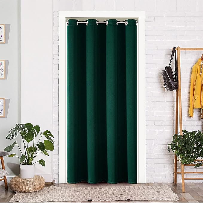 ChrisDowa Blackout Door Curtains for Doorway Privacy, Grommet Closet Curtain for Bedroom Closet Door, Thermal Insulated Doorway Cover Room Divider Drapes (1 Panel, Forest Green, 34 x 80 Inch)