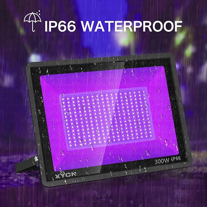 2 Pack 300W LED Black Lights Outdoor, Flood Blacklight Light with Plug, 395nm to 410nm IP66 Waterproof for Dance Party, Glow in The Dark, Stage Lighting, Body Paint, Fluorescent Poster, Neon Glow