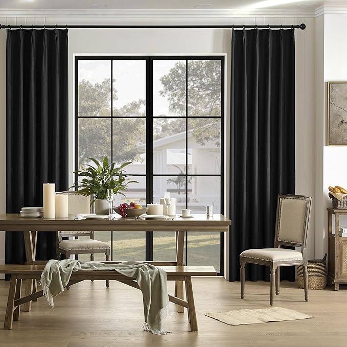 Pinch Pleated Blackout Cabin & Drapes 100 Inch Length with Hooks for Track System, Blackout Thermal Insulated Window Curtains for Living Room, 40W x 100L 2 Panels, Back Tab, Black