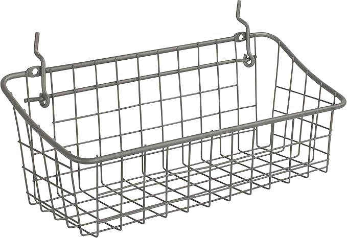Spectrum Pegboard & Wall Mount Wire Basket Small (Industrial Gray) - Storage & Organizer for Garage, Tools, Shed, Home, Work Bench, Crafts, & More