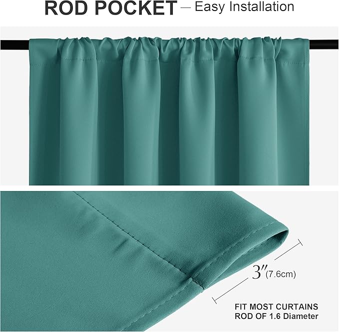 PONY DANCE Blackout Curtain Panels - 42 x 72 inches Long Sea Teal Window Drapes Light Block Room Darkening Draperies Thermal Insulated Energy Saving for Home Modern Style, 2 PCs