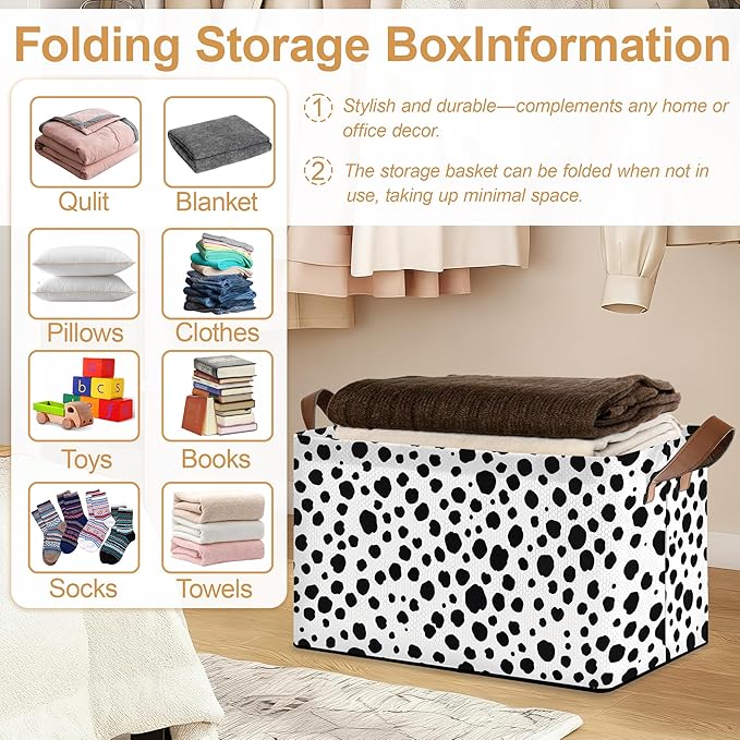 Animal Spots Storage Bins with Handles, Cat Dog Collapsible Storage for Clothes, Gift Basket, Blankets & Closet Organization