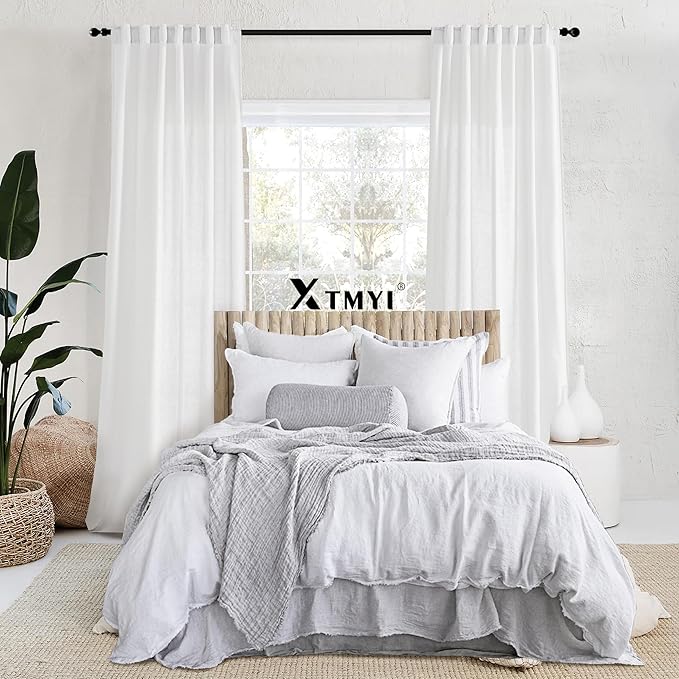 XTMYI White Sheer Curtains 68 Inches Long for Bedroom Living Room Dining Room,Linen Cotton Privacy Curtains for Kitchen Bathroom,40x68 Inch Length 2 Panels Set