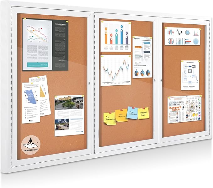 Outdoor Bulletin Board Weatherproof 72x36 in,Enclosed Bulletin Board with Locking Door, Wall Display Case for Office School Home Commercial, Silver Aluminum Frame, Cork