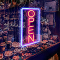 Open Signs for Business,Neon Open Sign Led,16.5"x 9",with Open/Closed Bussiness Hour Sign Set,Light for Bar Coffee Salon Store Window,12V/2A Adapter with ON/OFF Switch (Blue/Red Vertical)