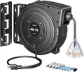 DEWENWILS Extension Cord Reel, 40FT Retractable Cord Reel, 12/3AWG SJTOW, Lighted Triple Tap Outlets, 15 Amp Circuit Breaker, Ceiling/Wall Mount, UL Listed