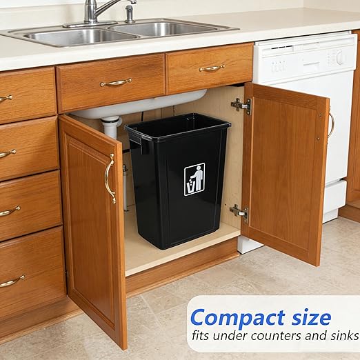 10 Gallon Open Top Trash Can, Compact Recycling Bin, Waste Basket for Under Counter/Kitchen/Office/Bathroom/Workplace/Dormitory, Black (Pack of 4)