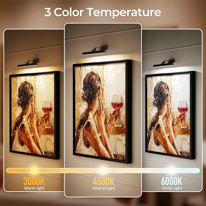 Picture Lights Wall Light 16in CCT Gallery Light | Battery Operated, Timer, Remote Control, Adjustable Brightness, Long Lasting, for Wall, for Paintings, for Living Room, Art, Dartboard, Decor