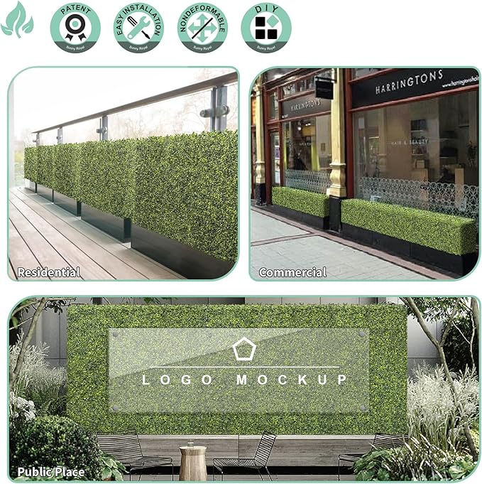 SunnyRoyal 72" Wx72 Hx6 D Artificial Boxwood Hedge Wall for Indoor and Outdoor Lifelike Greenery Privacy Fence for Patio Balcony Office Garden Party