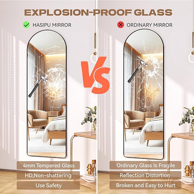 Hasipu Door Mirror Full Length, 51.1 x 15.7 Inch Full Body Wall Mirror Over The Door Hanging Mirror for Bedroom, Living Room, Cloakroom (White)