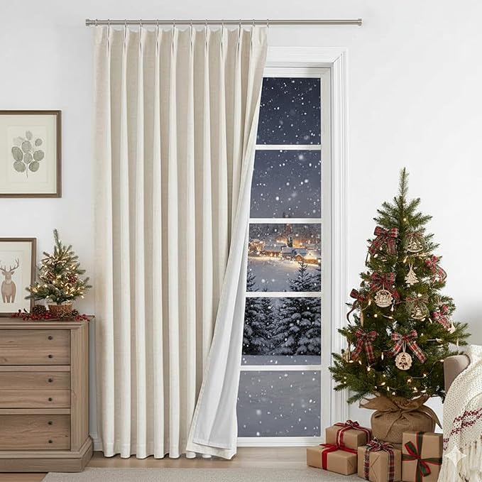 Vision Home Natural Pinch Pleated Full Blackout Curtains Linen Blended Room Darkening Window Curtains 95 inch for Living Room Bedroom Thermal Insulated Pinch Pleat Drapes with Hooks 1 Panel 60"Wx95"L