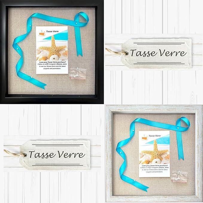 Tasse Verre 10x10 Rustic Display Shadow Box (2-Pack) Frame w/Linen Background and 16 Stick Pins - Ready to Hang Shadowbox Picture Frame - Box Display Baby Memorabilia Wedding