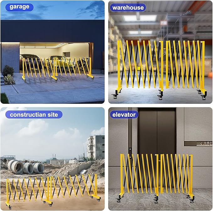 2 Set 16.8FT Industrial Metal Expandable Barricade，Retractable Traffic Fence with Casters, Folding Security Gate, Portable Barricade Gate for Construction Area, Traffic Control, Driveway and Garden