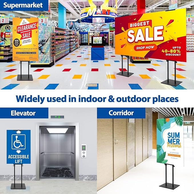 4-Pack Poster Stand - Heavy Duty, Double-Sided, Adjustable Height Up to 80 inches, Outdoor Banner Stand - Black