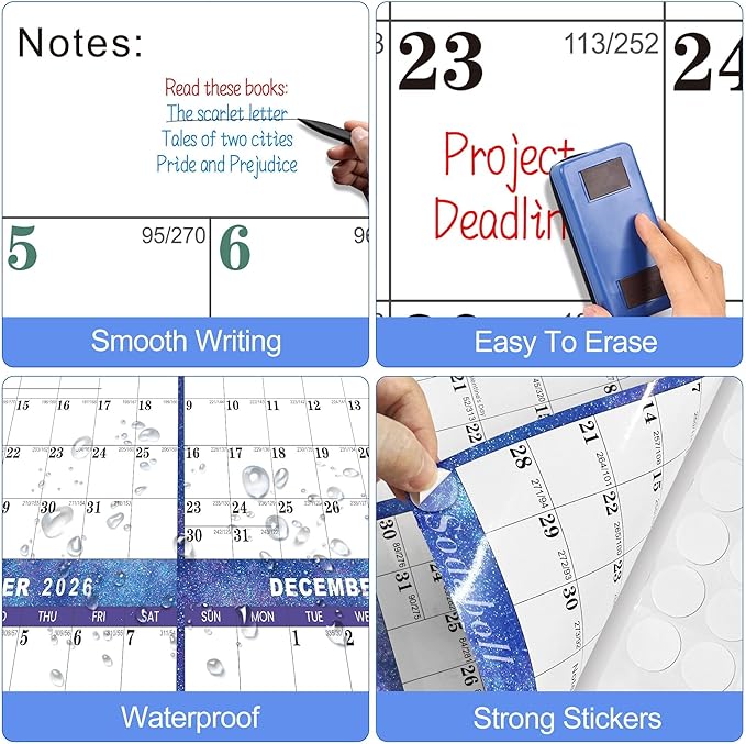 32" x 48" 2026 Wall Calendar Dry Erase - Large Starry Sky Calendar Wet & Dry Erasable Laminated 12 Month Annual Yearly Planner, Reversible, Horizontal/Vertical (2026 Wall Calendar)