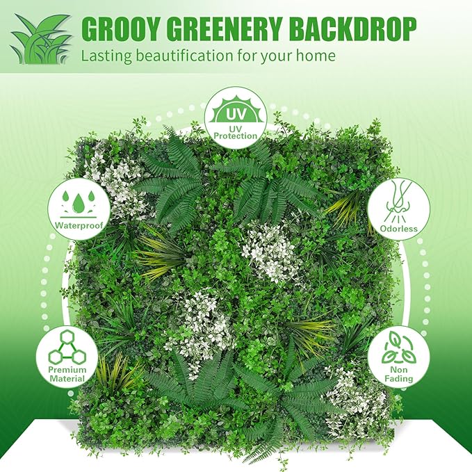 20"X20" Artificial Grass Wall, 16PCS Boxwood Panels UV-Protected Faux Grass Backdrop Wall,Greenery Privacy Hedge Screen for Outdoor Garden Patio, Indoor Party Balcony Fence Decor