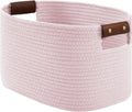Cotton Rope Basket, Storage Baskets with Handle, 15x10x9 Inch Woven Basket for Shelves, Laundry, Towels, Clothes, Books (Light/Pink 1Pack)