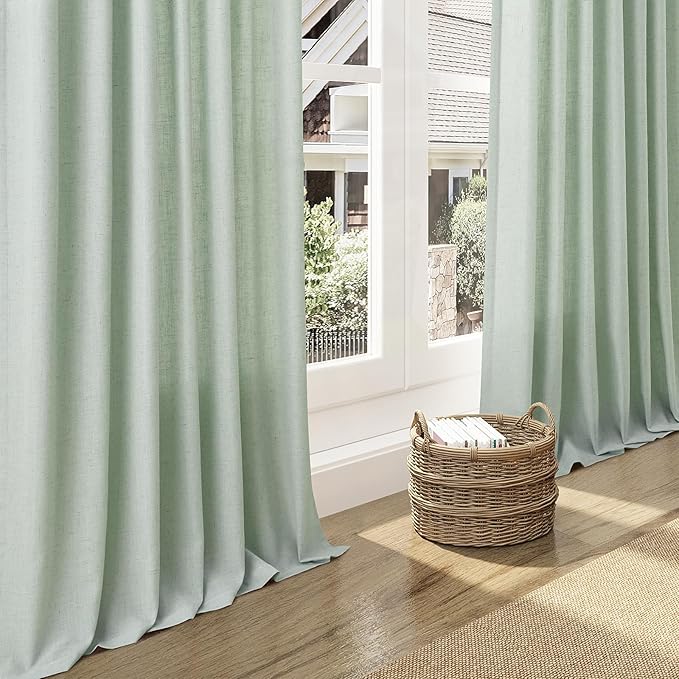 Nanspring Linen Curtains 108 Inches Long for Living Room Bedroom 2 Panels Set Aqua Green Extra Long Back Tab Curtain Light Filtering Sheer Drapes Floor to Ceiling Curtain for Large Windows 52x108